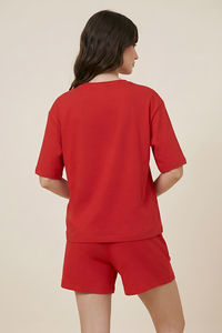 Zivame Devil Wears Prada Knit Cotton Loungewear Short Set - Flame Scarlet — thumbnail 4
